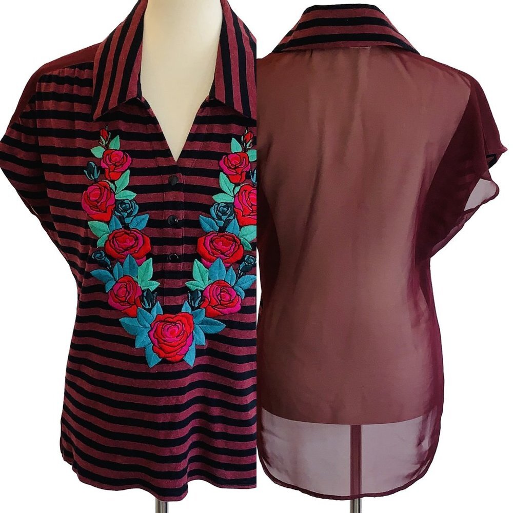 NWT - Nick & Mo Embroidered Sheer Back Top - Picture 9 of 12